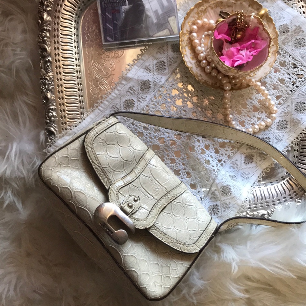 Vintage Y2k Guess Croc Shoulder Bag Mini Lizard Iconic Cream Biege Rare Hot Cute